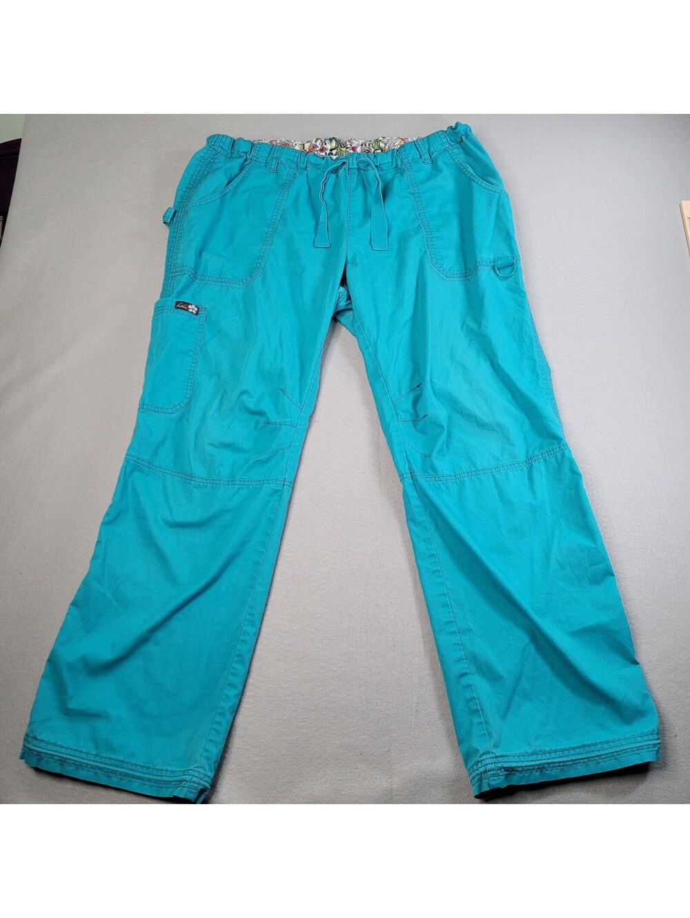 Koi Women's Green Scrub Pants XL Regular Drawstring Solid Cotton Polyester